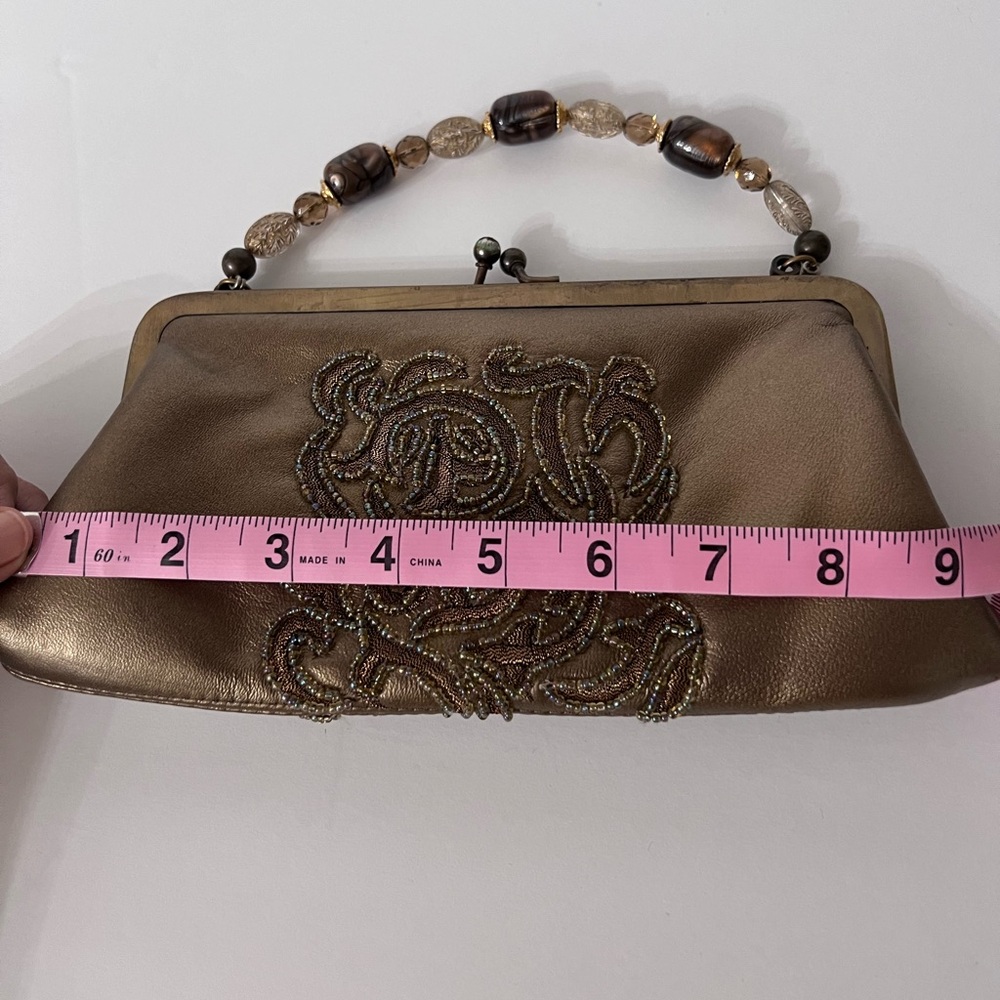LIZ SOTO handbags - Copper color - Glass Beads Kiss Lock Evening Bag Wrist Purse - Picture 4 of 5
